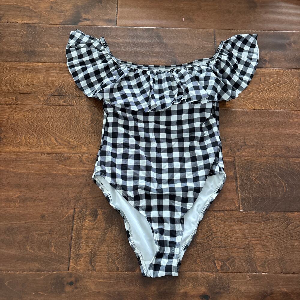 Cabana‎ Del Sol Women's Small Swimsuit Gingham Off The Shoulder Black White